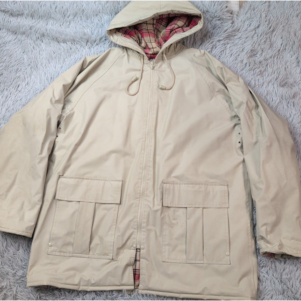 Misty Harbor Jacket Womens M Beige Rain Coat Hoodie Vented Pockets Zip Up
